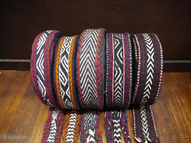 5 more Bakhtiari horse band in excellent original condition. These woven bands up to 800m long  are used to tie loads to the pack horses during migration. The 5-7cms wide wool  ...