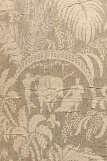 A rare antique curtain with Spanish bullfighting and plant motifs. This curtain may be unique because of the subject matter in which you can see fighting bullsand  bullfighters with bulls, all  ...