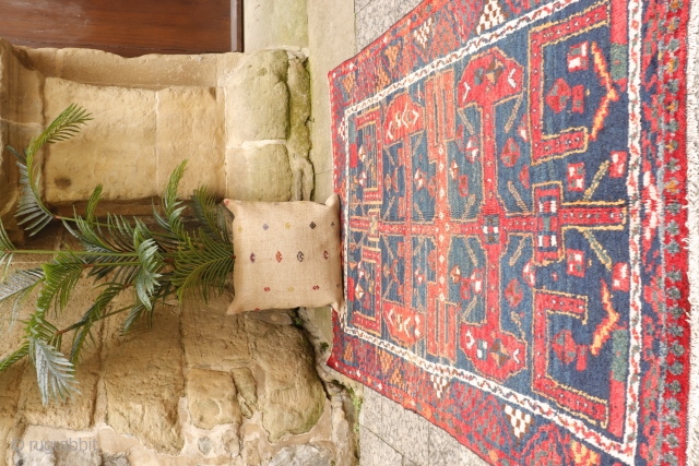 A very unusual and archaic looking Luri rug. Nice abrash and colour changes. Soft and shinny wool, all natural dyes, in mint condition. You can purchase this unusual rug directly from our  ...