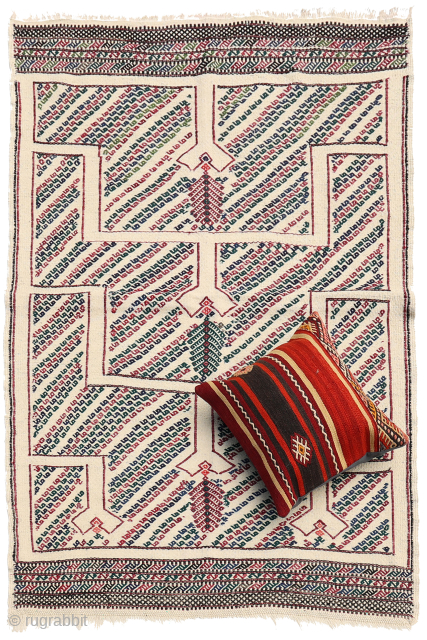 Antique Keçimuhsine kilim in mint condition with the characteristic design of this village. The wool is finelly spun and all the dyes are natural. The kilim is finished off at one of ...