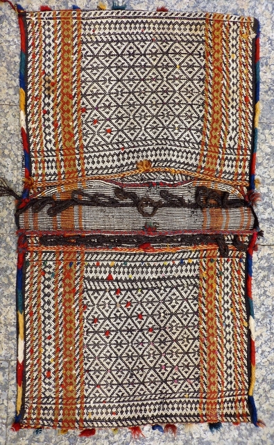 A finelly and superbly woven Qashqai saddlebag woven with warp float patterning. In good original condition, with some staining and repair. 129x73cms. (AT1705169)

Please get in touch or you can buy this rug  ...