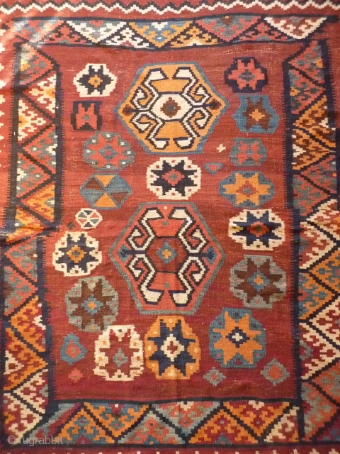 New importation from s.w. Iran Baseri kilim, 231x161cms, end of 19th century, all natural colours with a nice harmony and a lovely turquoise blue, spontaneous improvised composition, excellent condition with one or  ...