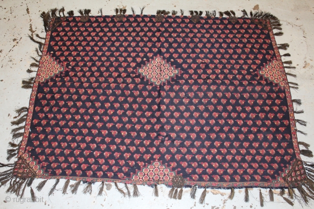 Extremely fine and unusual antique persian termeh textile fragment size 120cm x93cm.                     