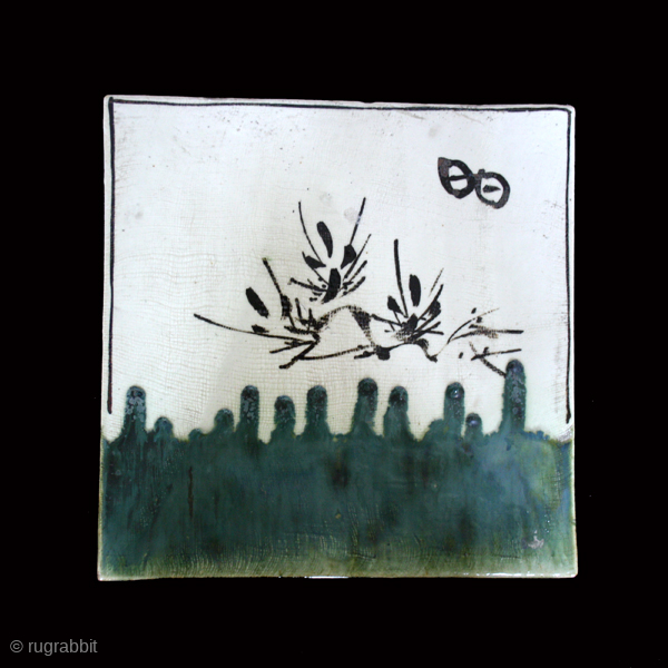 Ceramic tile "Kamashiki" cod. 0527. Ceramic. Japan. Taisho era (1912 - 1926). Very good condition. Cm. 28 x 28 (11" x 11"). This is a "Kamashiki", tile to be used during tea ...