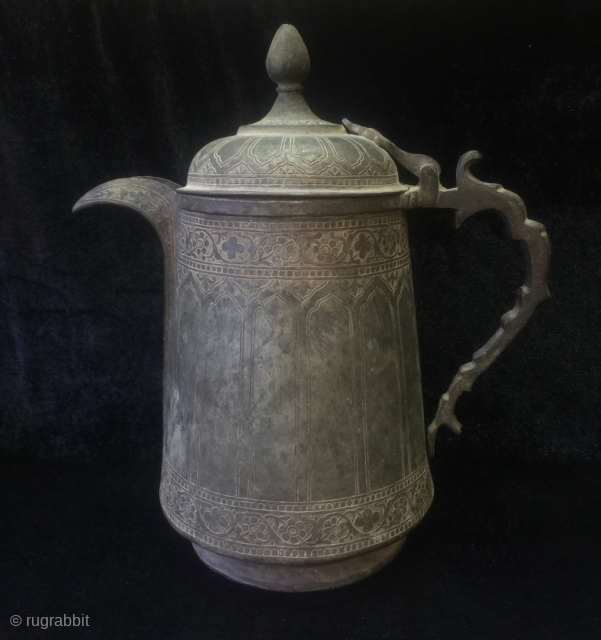 Rare Islamic brass Tea pot / coffee pot from kashmir. Circa 19th c . Very finely hand carved 
Complete handcrafted. Having writings and name written on it , probably the owner’s or  ...