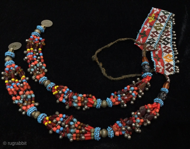 Tribal pashtun nomadic antique glass beads headdress.
                          