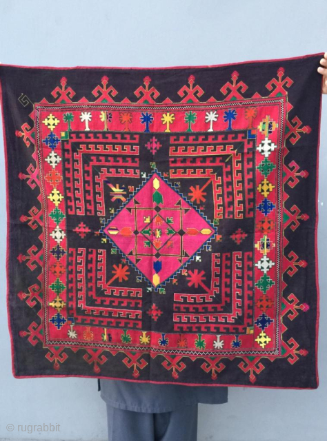 A very fine silk thread hand embroidered table cloth / wall hang from Swat valley of Pakistan. In excellent condition.
For price and details please contact at nooristanartgallery@yahoo.com