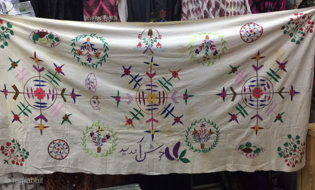 Tribal large textike / wall hang from hazara tribe of Afghanistan 
Circa mid 20th c , complete handcrafted , very finely hand embroidered          