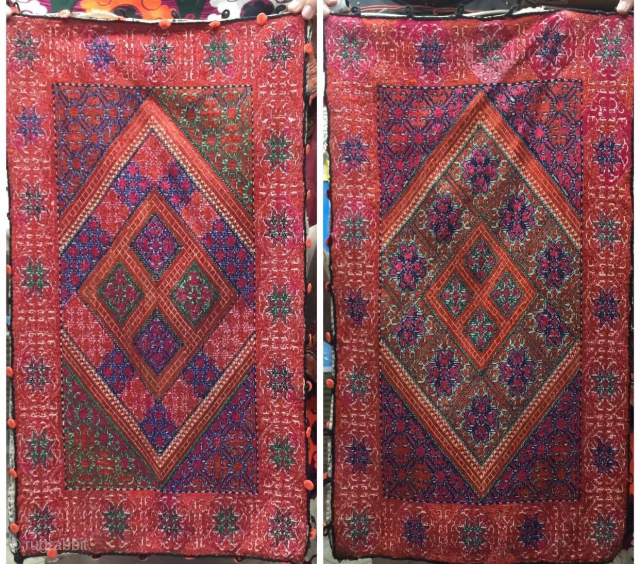 Swat valley pillow case , Hand embroidery on both side.
It took several months to complete this work.In excellent condition.Circa mid to late 20th century 
Email @ nooristanartgallery@yahoo.com      
