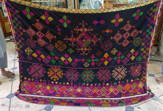 A very fine silk thread hand embroidered wedding shawl of a bride from kohistan valley of Pakistan.
Excellent condition.Circa mid 20th century
Measurement 82 × 60 inches
Please contact @ nooristanartgallery@yahoo.com