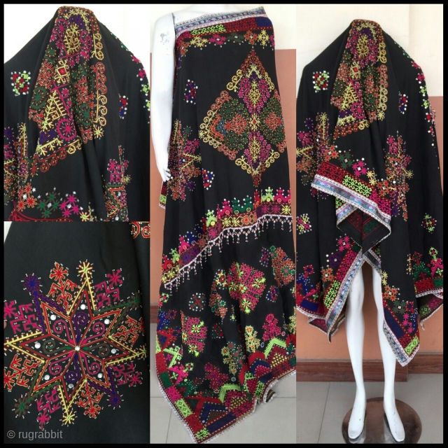 Tribal wedding shawl from indus Kohistan Valley of Pakistan.The shawl is completely handembroidered. In excellent condition. 
Circa 1960's               
