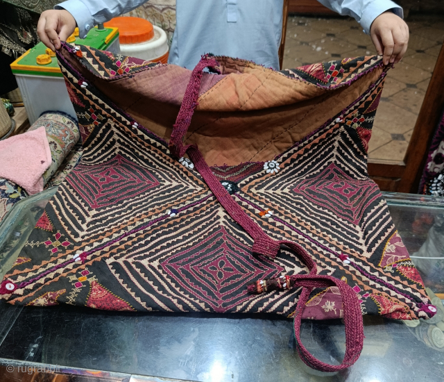 A huge , old and unique dowry bag from Baluchistan / Sindh.
Circa late 19th to early 20th century. All hand stitched. Hand embroidery in silk threads. In very good condition. Contact @ ...