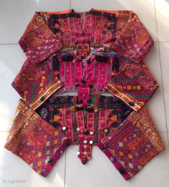 Antique silk thread hand embroidered tribal Pashtun blouse tops from balochistan ,  Pakistan.                   