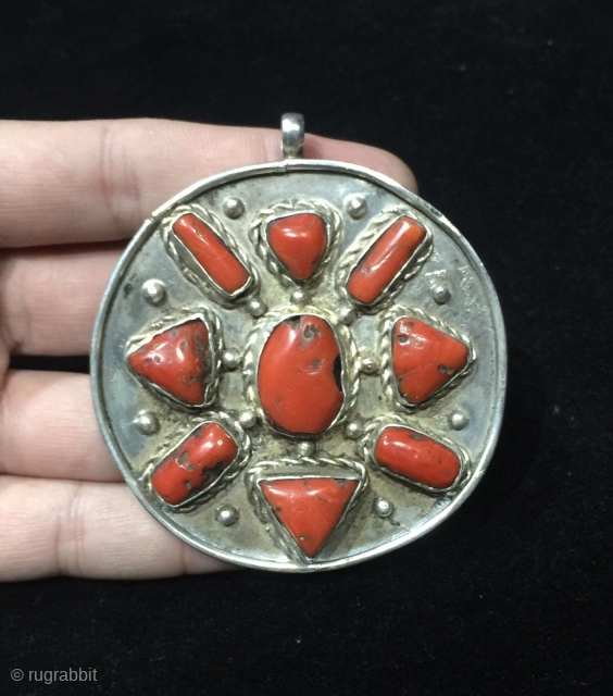 Antique coral pendant of high quality silver 
                         