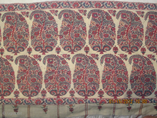 A beautiful outer portion of an antique triangle Kashmir shawl.
size 339cm. all over.                    