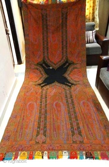 BEAUTIFUL KASHMIR LONG SHAWL FROM INDIA PERTECT CONDITION C 1840-1870 
 SIZE 340*136 CM                   