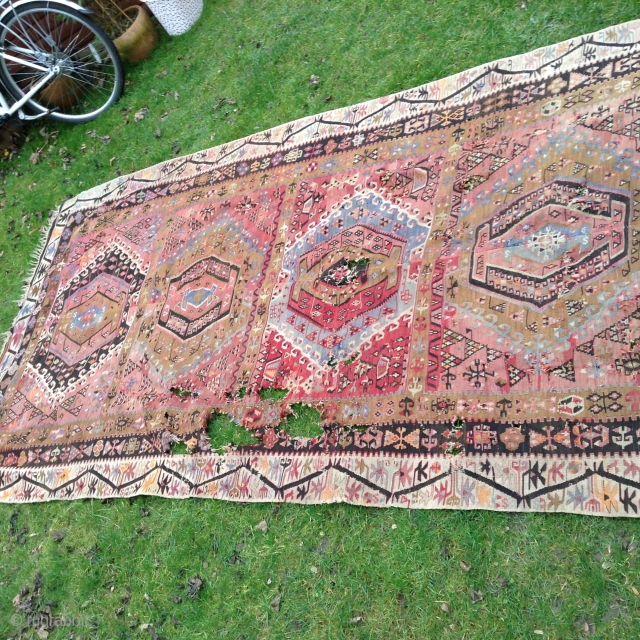 Late 19th century Anatolian Kayseri kilim rug, in need of restoration.
                      