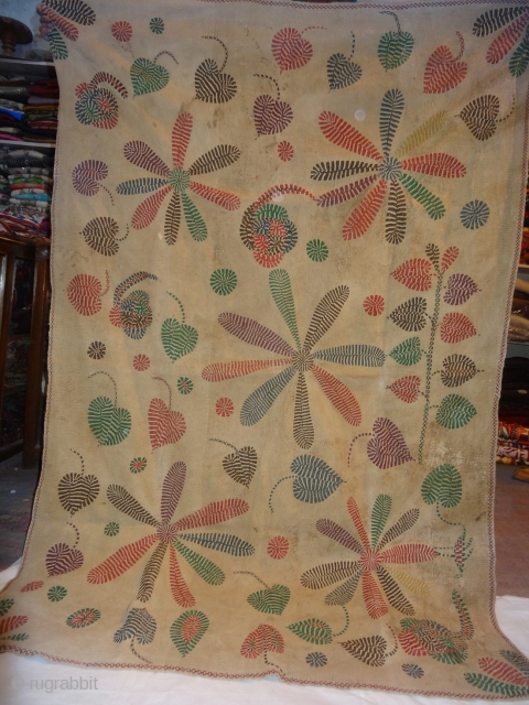 Kantha Quilted and embroidered cotton kantha Probably From East Bengal(Bangladesh)region.India                       