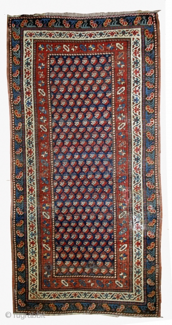 #1B475  Hand made antique Caucasian Gendje rug 2.9' x 5.8' ( 88cm x 177cm ) C.1880                