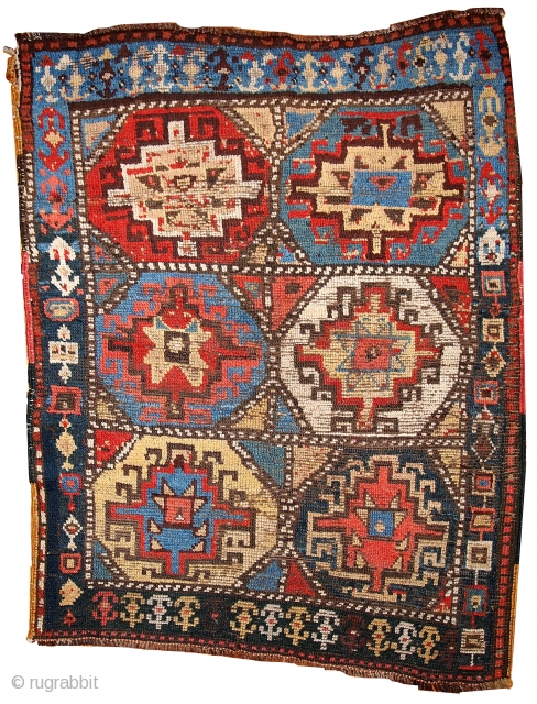 Handmade antique collectible Persian Kurdish rug 3.5' x 4.6' ( 106cm x 140cm ) 1870s - 1B441                