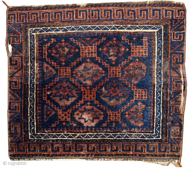 Handmade antique collectible Afghan Baluch bag face 1.7' x 2' ( 54cm x 62cm ) 1900s - 1C360               