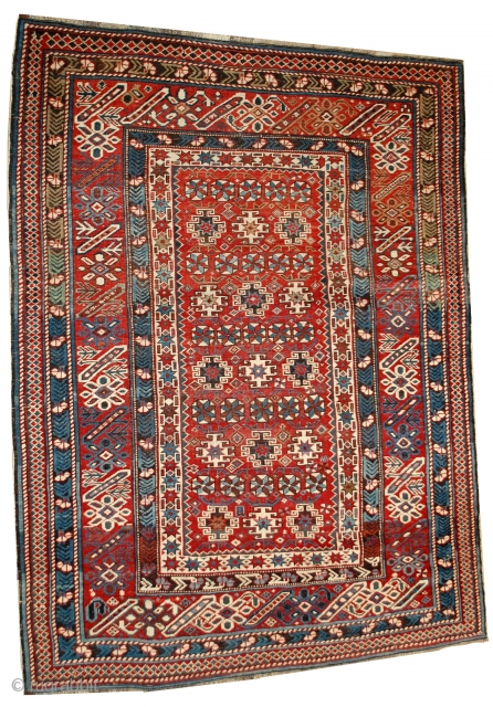 #1B477  Hand made antique Caucasian Chichi rug 4.2' x 5.5' ( 128cm x 167cm ) C.1880                