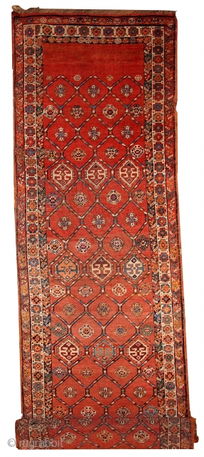 Handmade antique Persian Kurdish runner 3.2' x 12.2' ( 97cm x 371cm ) 1900 - 1B444                 