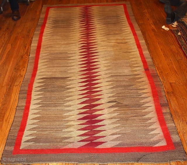 #1B63 American Navajo blanket 4.2' x 9.7' 1880, in original condition: has a stain and little color run               
