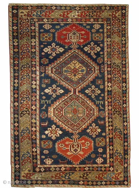 #1B478  Hand made antique Caucasian Karakachli rug 4.11' x 5.9' ( 152cm x 180cm ) C.1870                