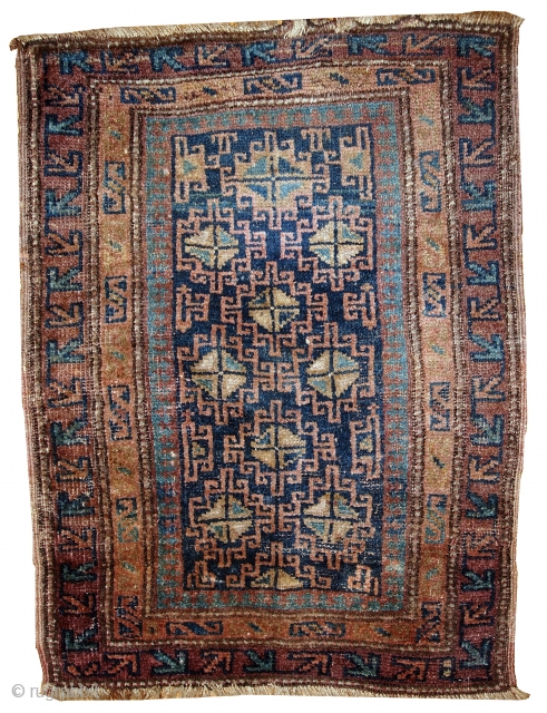 Handmade antique Persian Kurdish rug 2.1' x 2.9' ( 66cm x 90cm ) 1900s - 1C367                 