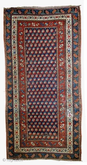 Handmade antique Caucasian Gendje rug 2.9' x 5.8' ( 88cm x 177cm ) 1880s - 1B475                 