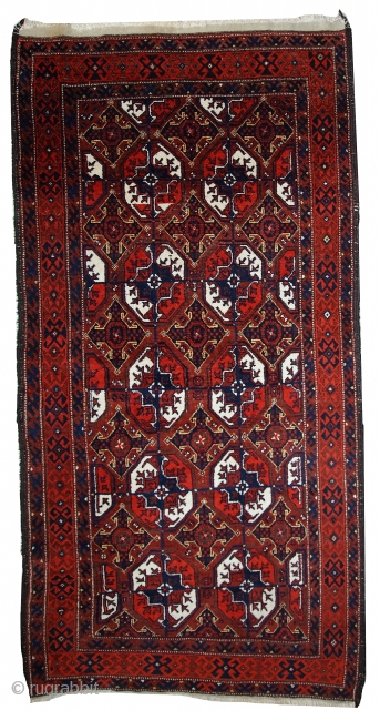 Handmade antique Afghan Baluch rug 3.6' x 7.3' ( 112cm x 223cm ) 1900 - 1C375                 