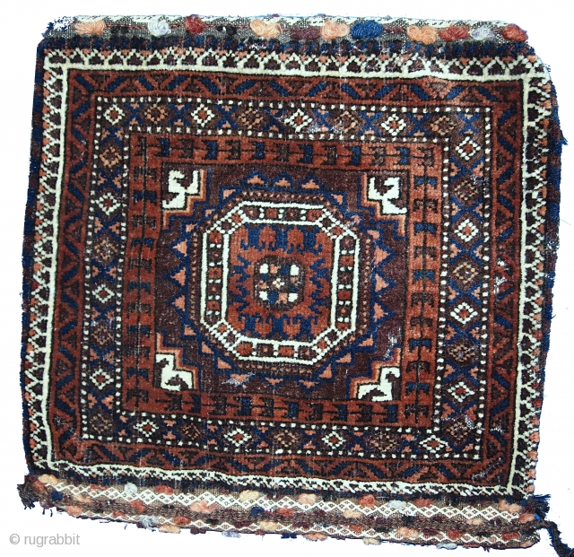 Handmade antique Afghan Baluch bag 1.4' x 1.5' ( 44cm x 45cm ) 1900s - 1C384                 