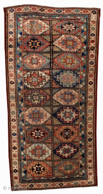 Handmade antique Caucasian Kazak Mohan rug 3.9' x 7.8' ( 119cm x 237cm ) 1880s - 1B493                