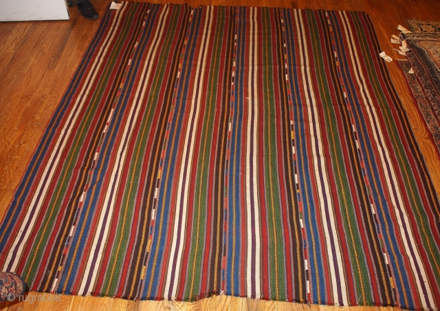 #1b72 Persian kilim rug 6.8' x 7.10' 1880, in original condition ( has some age ware).                 