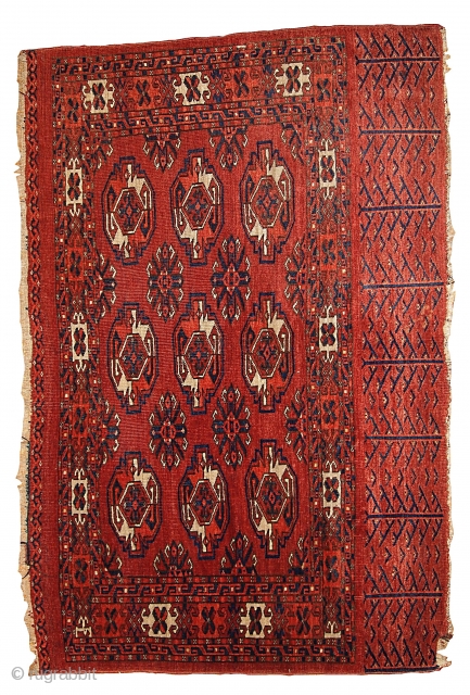 #1B337  Handmade antique collectible Turkoman Yomud rug 2.10' x 4.4' ( 89cm x 134cm ) C.1880                