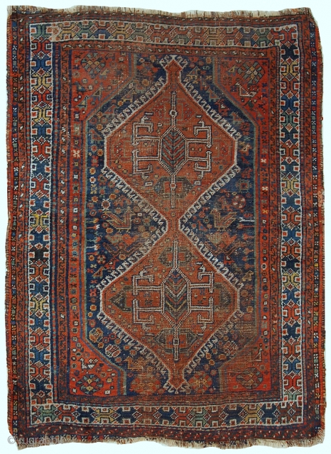 #1C523  Handmade antique Persian Shiraz rug 3.8' x 5' ( 115cm x 153cm ) 1910.C
                 