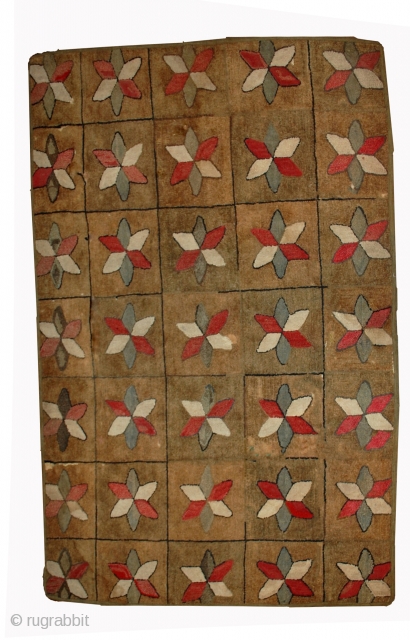 Handmade antique American hooked rug 3.1' x 5.3' (94cm x 161cm) 1880s - 1B503                   