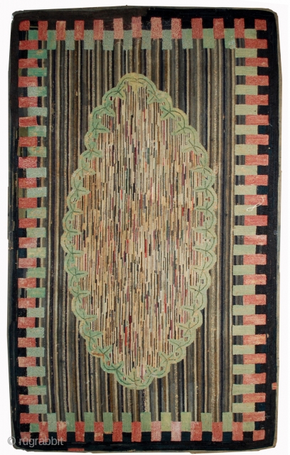 Handmade antique American hooked rug 4.9' x 7.6' ( 149cm x 231cm ) 1880s - 1B511                 