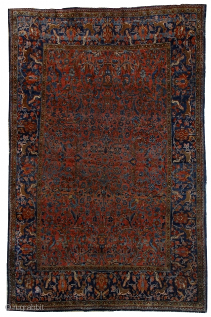 #1B528  Hand made antique Persian Kashan rug 4.1' x 6.5' ( 125cm x 198cm ) 1900.C
                