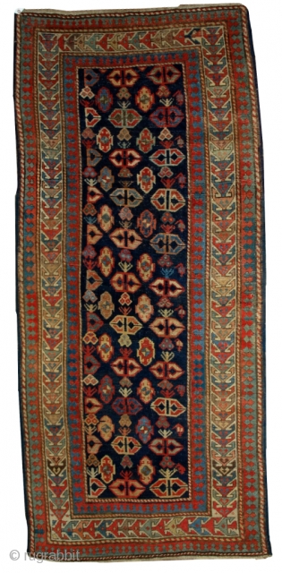 Handmade antique Caucasian Gendje rug 3.5' x 7.3' (106cm x 222cm) 1880s - 1B519                   