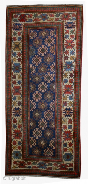 Handmade antique Caucasian Gendje rug 3.2' x 8' ( 97cm x 244cm ) 1880 - 1B522                 