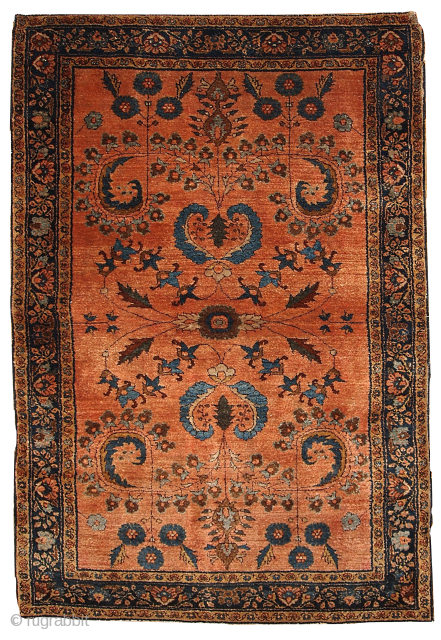 #1V01  Hand made antique Persian Sarouk Mehajeran rug 3' x 4.10' ( 91cm x 150cm ) 1910.C
               