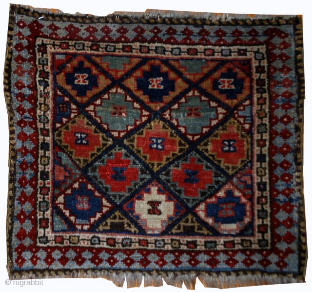 #1B565  Hand made antique collectible Persian Jaf Kurdish bag face 1.4' x 1.6' ( 43m x 49cm) 1880.C
              