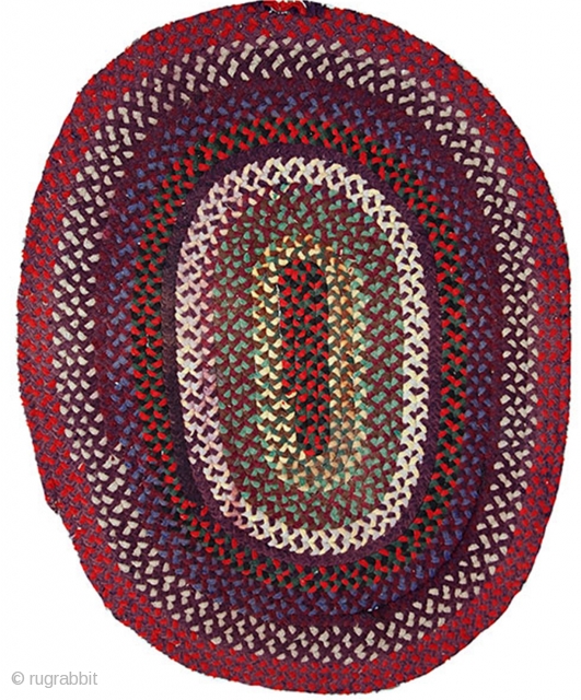 #1C488  Handmade antique American braided rug 2.4' x 3.1' ( 74cm x 95cm ) C.1920s                 
