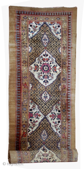 Handmade antique Persian Camel Hair runner 4' x 15.2' (122cm x 463cm) 1880s - 1B556                  