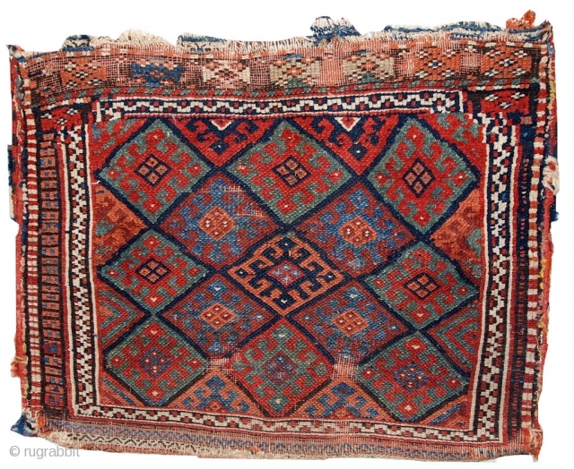 Handmade antique collectible Persian Kurdish bag 1.8' x 2.4' (56cm x 73cm) 1880s - 1C451                  