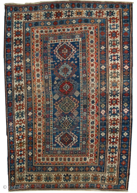 #1B517  Hand made antique Caucasian Kuba rug 3.10' x 5.3' ( 119cm x 161cm ) C.1890s                
