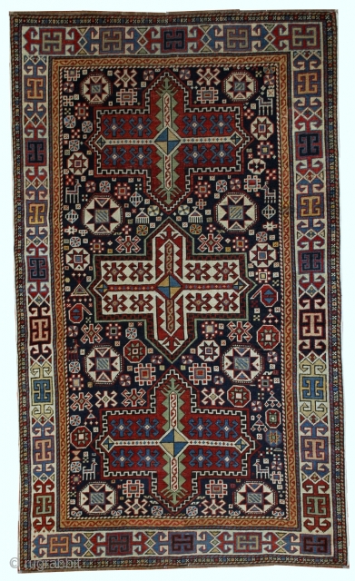 Handmade antique Caucasian Akstafa rug 3.6' x 5.6' (110cm x 170cm) 1890s - 1B560                   