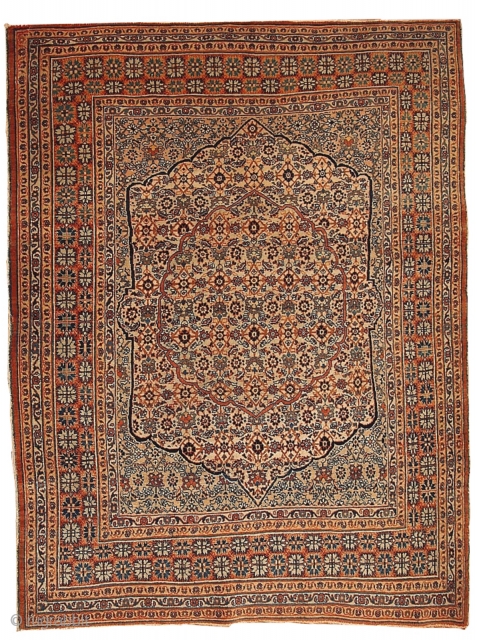 #1B109  Handmade antique Persian Tabriz Hajalili rug 4.5' x 5.6' ( 137cm x 170cm ) 1880.C
                